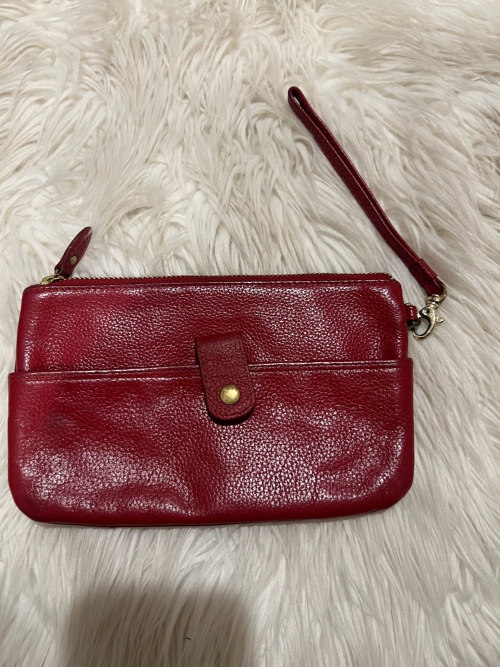 Lodis Red Leather Wristlet Clutch with Front Snap Pocket